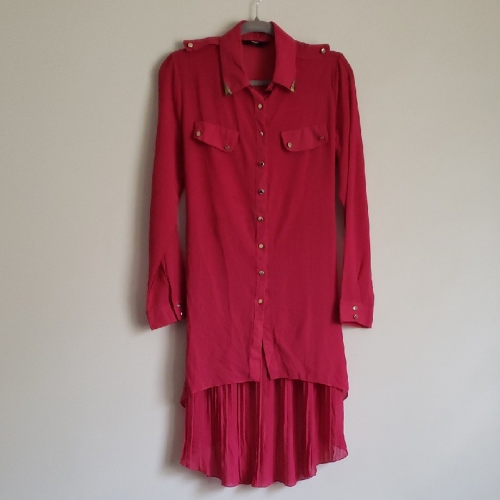 Pink Button-Up Shirt Dress, Pink, Small